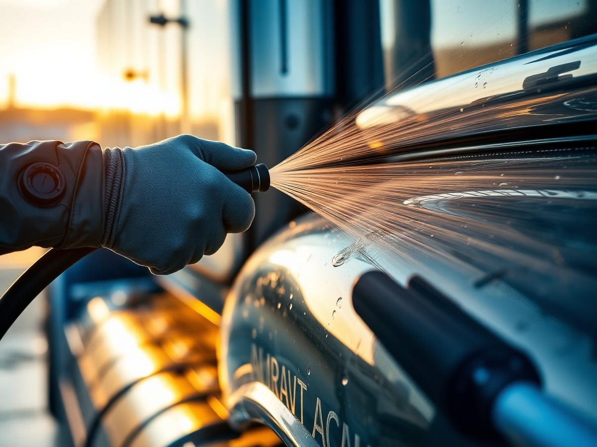 Close-up of chrome and aluminium being cleaned on a semi truck