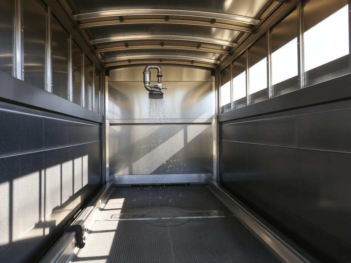 Spotless stainless steel trailer interior after a food-grade washout